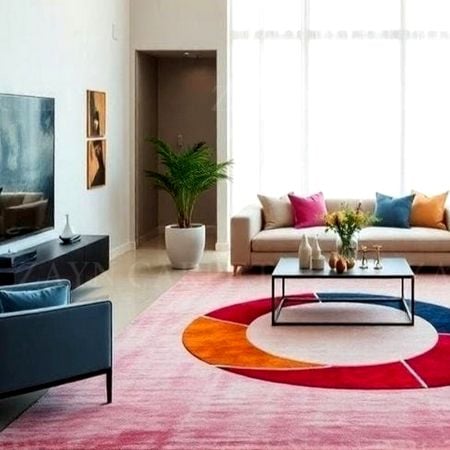 Handcrafted Pink Circle Accent Living Room Rug